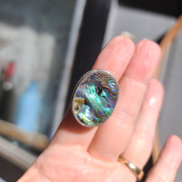 🙏🐅Host pick! 🎈🎉Abalone mother of pearl sterling silver ring sz7 - Picture 7 of 9